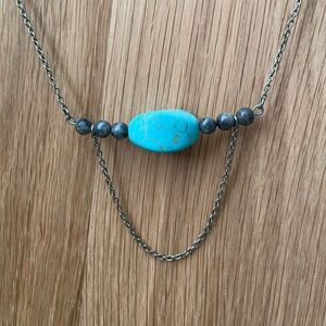 Delicate turquoise gemstone with black gemstone wire necklace